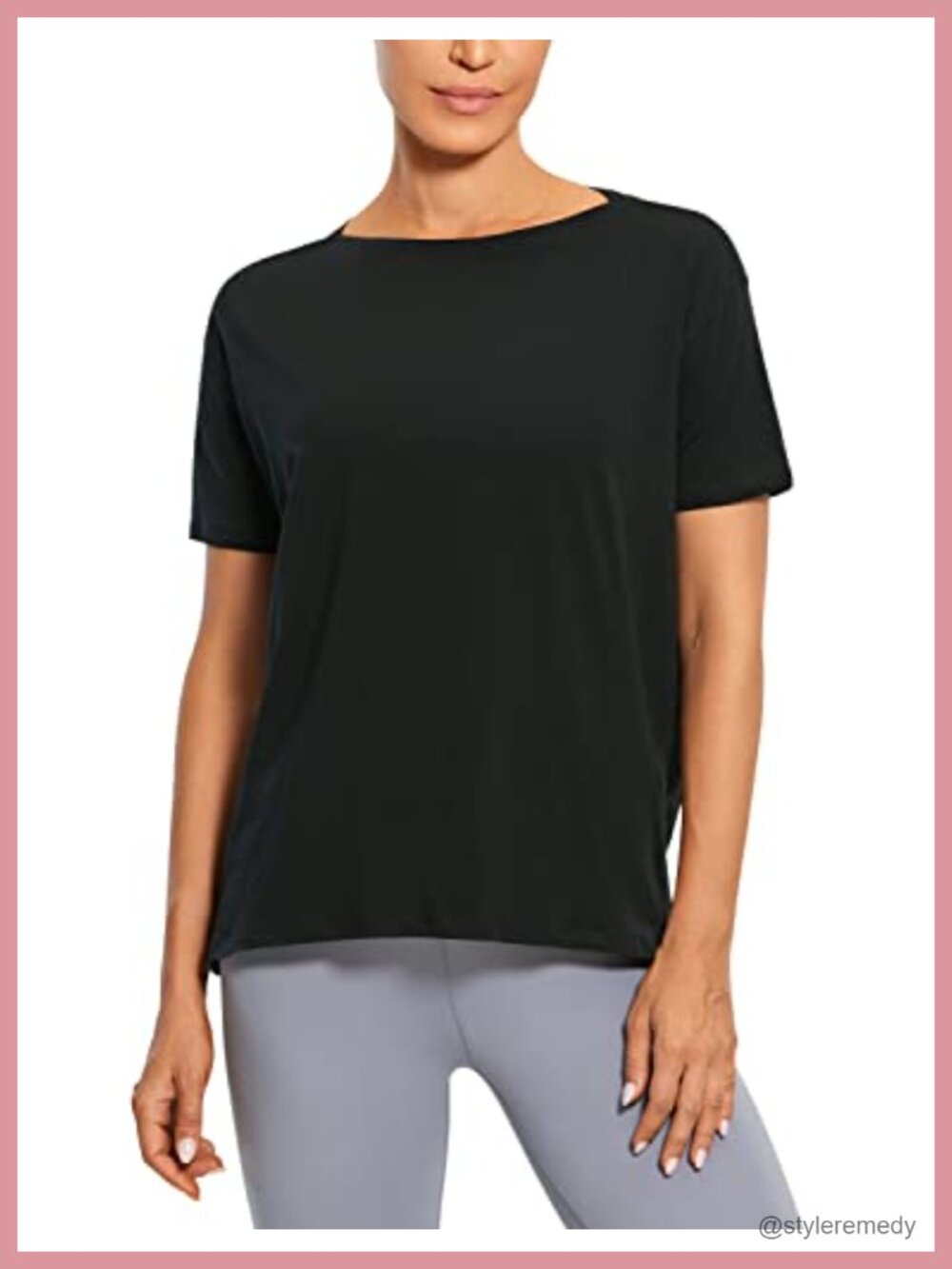 Pima Cotton Boat Neck T-Shirt Loose Fit Short Sleeve Activewear